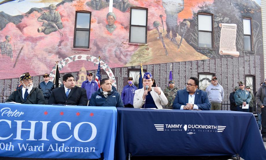 Duckworth Visits Veterans Mural at Our Lady of Guadalupe church on Chicago's South Side